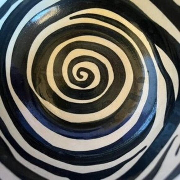 Two Zebra Swirl Studio Art Bowls Spiral Handles 5" x 3" Boho Chic Black White - Picture 8 of 12